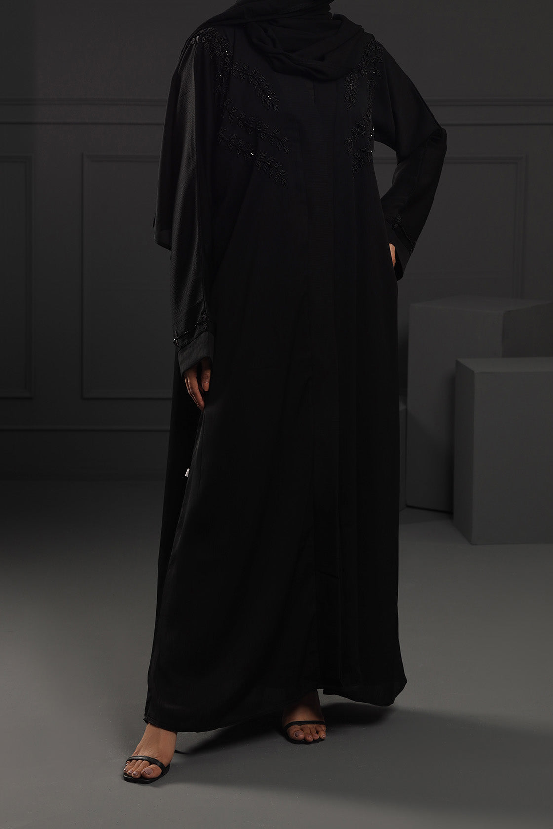 Abaya Black front EMB