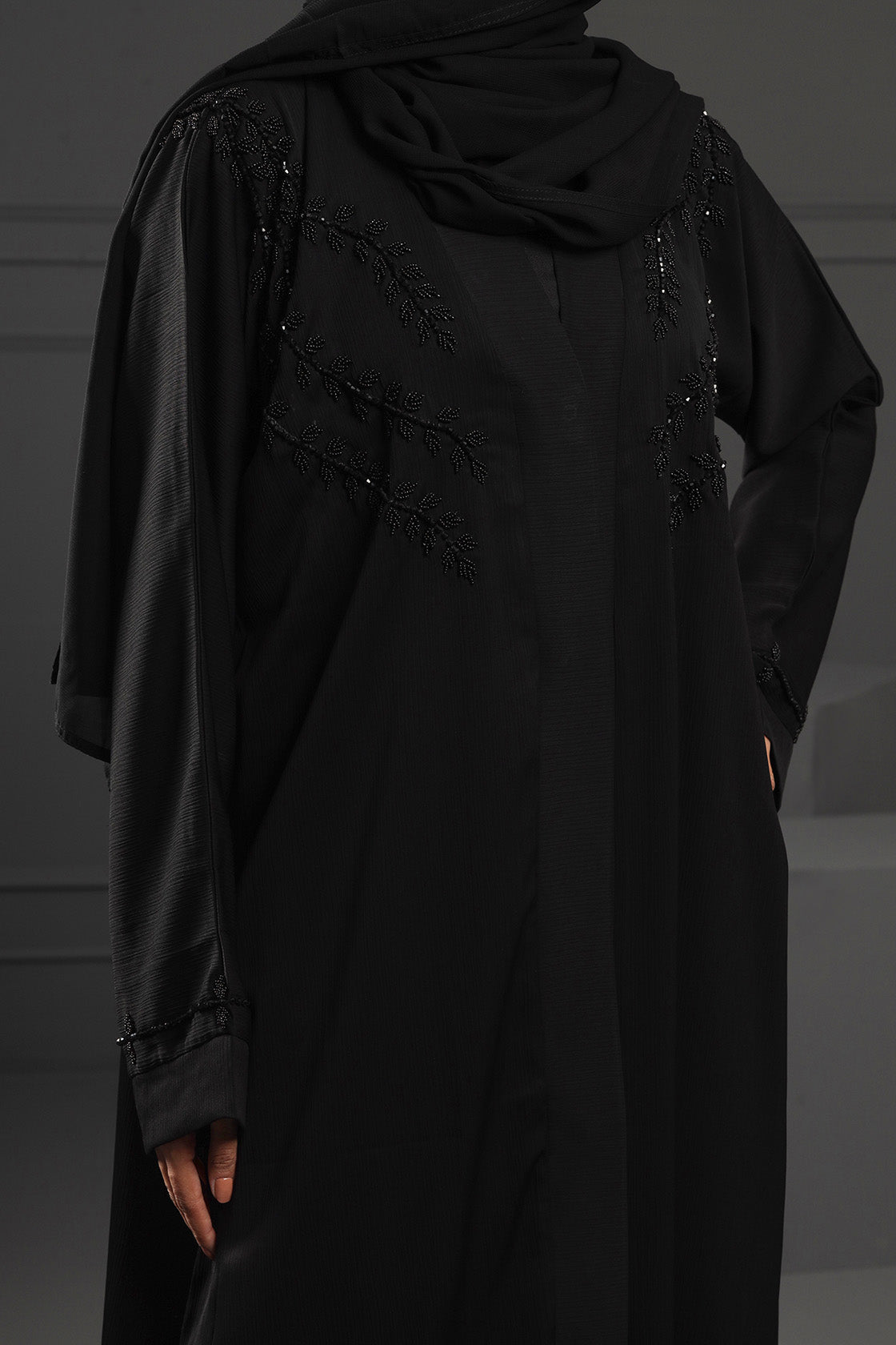 Abaya Black front EMB