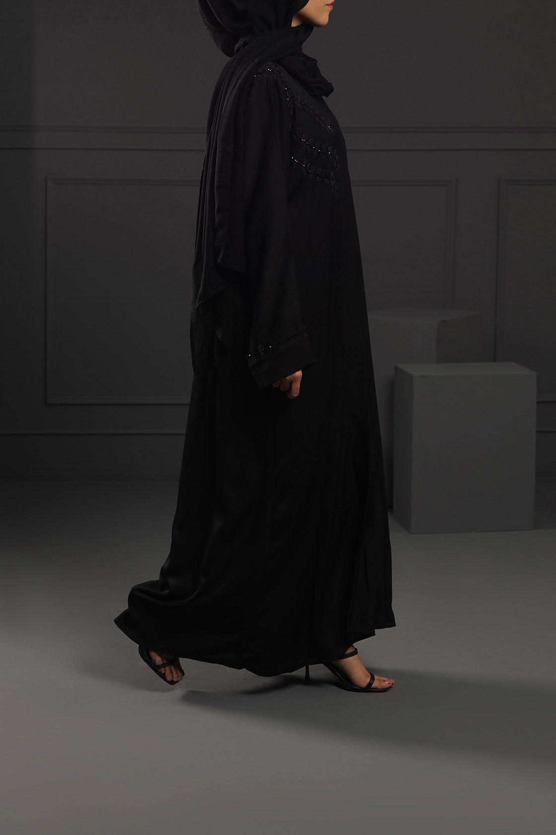Abaya Black front EMB