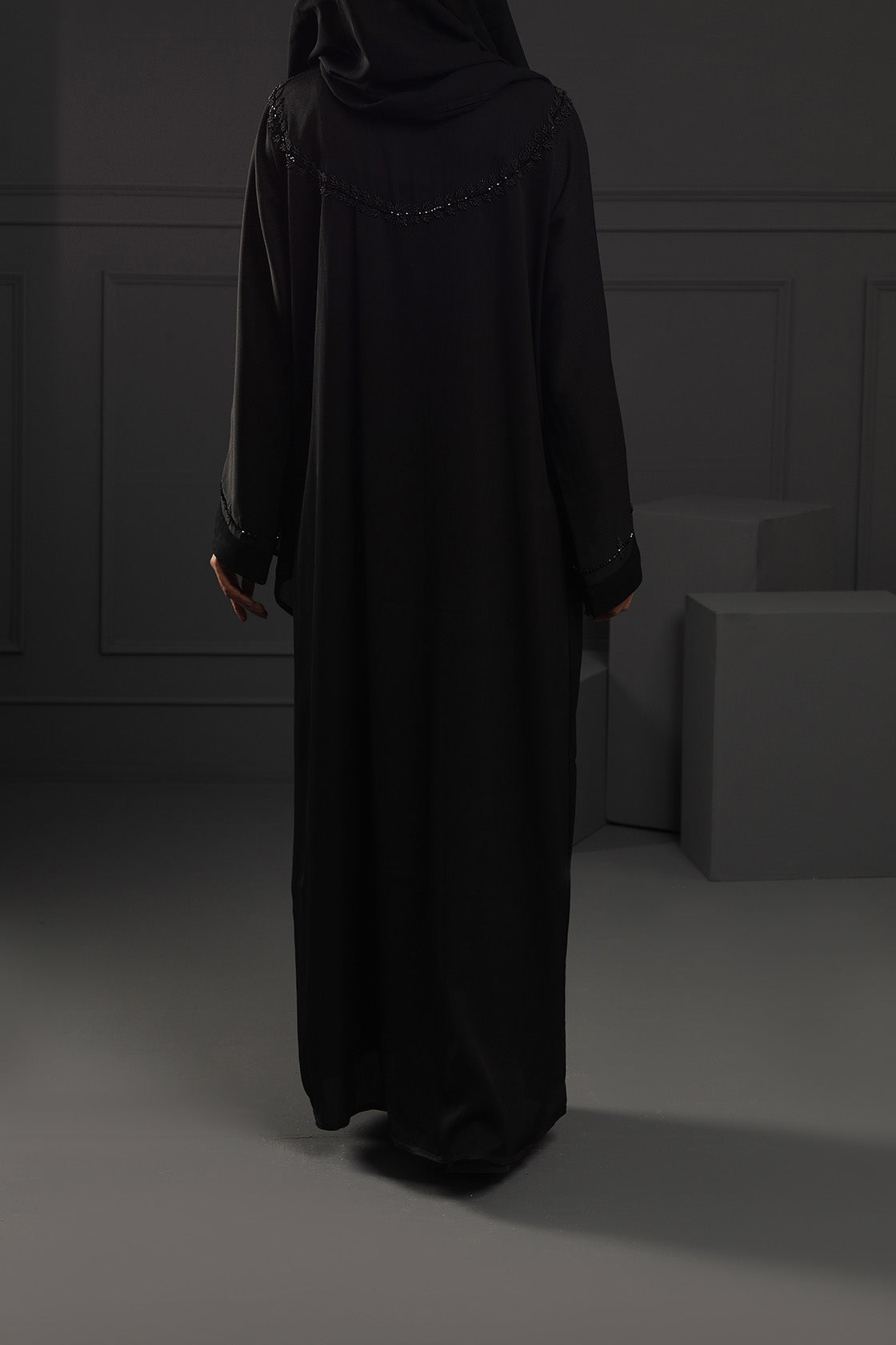 Abaya Black front EMB
