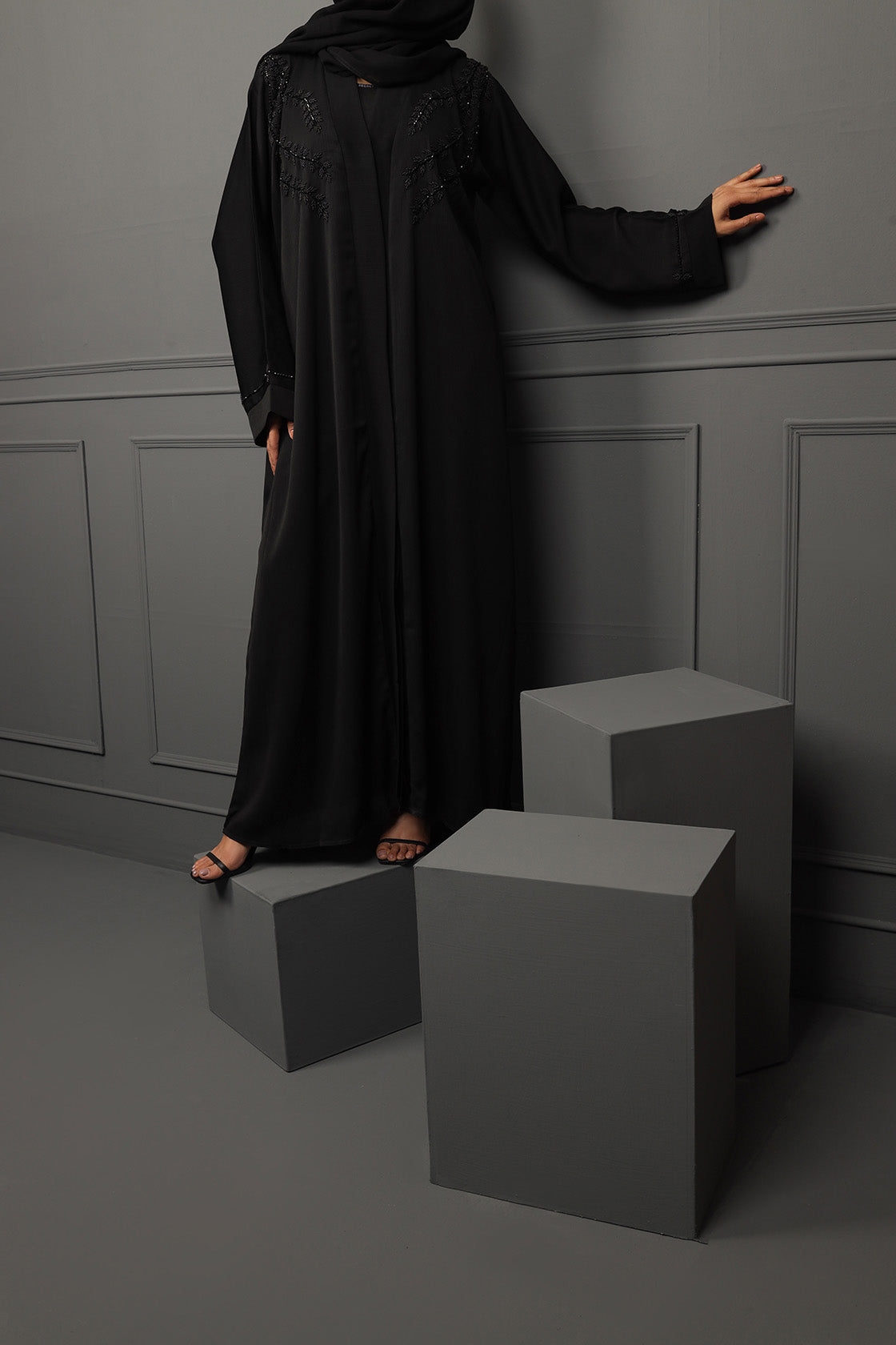 Abaya Black front EMB