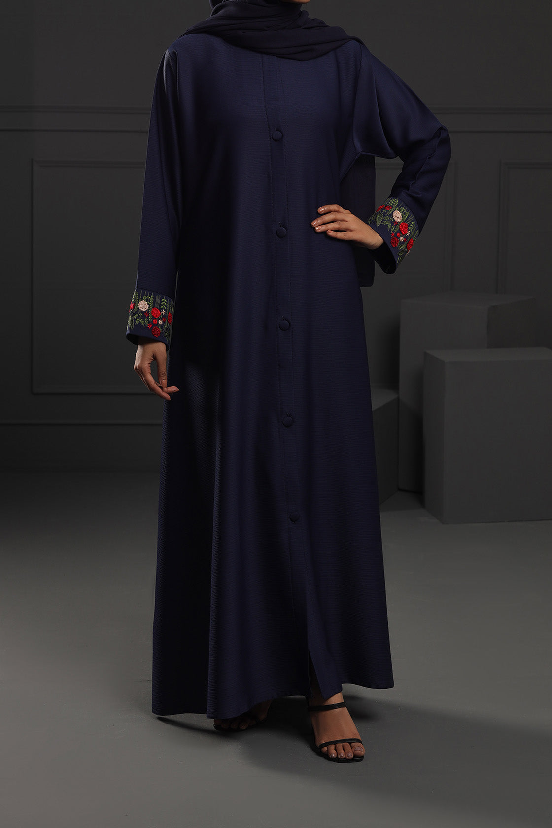 Abaya Floral Red Emb