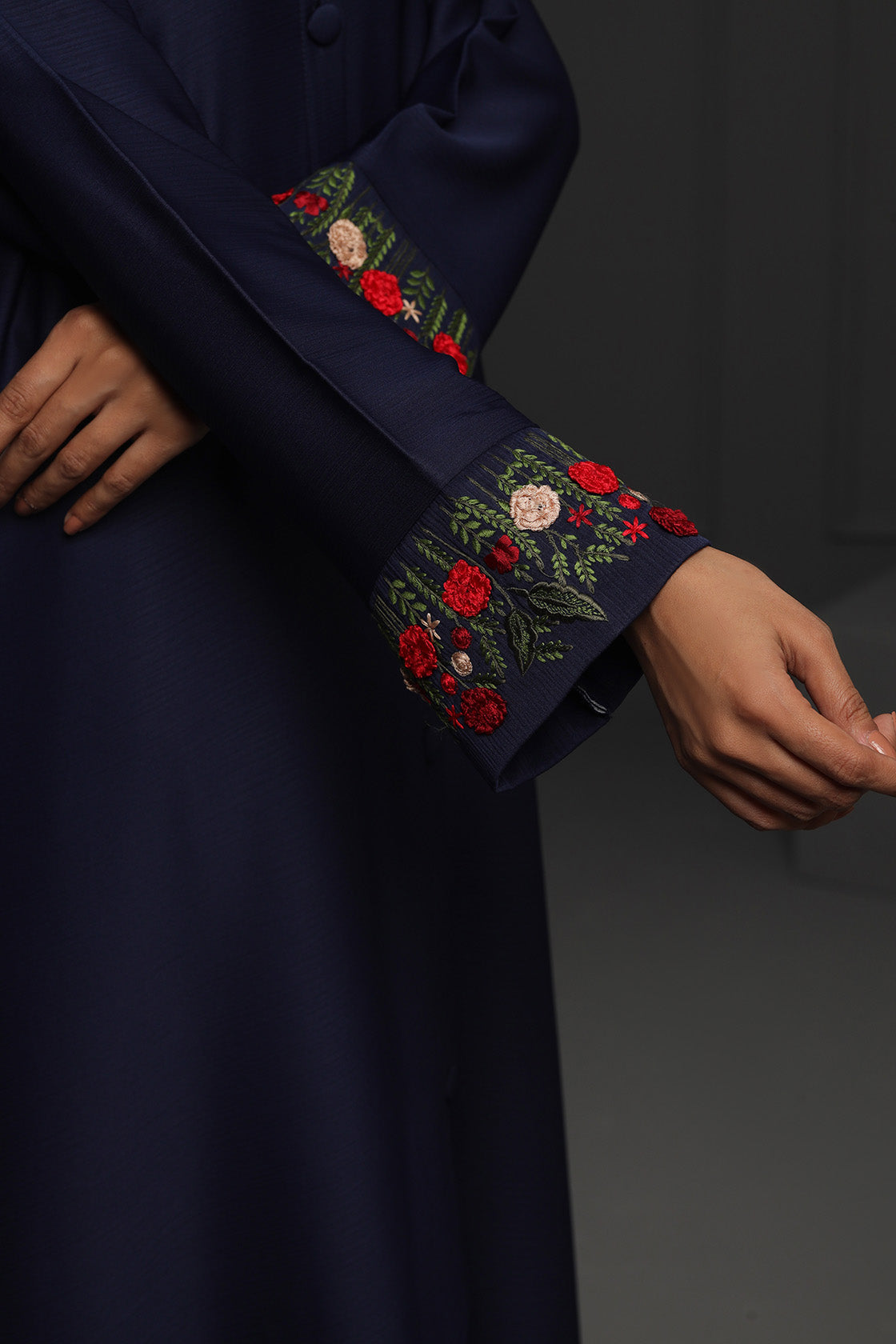 Abaya Floral Red Emb