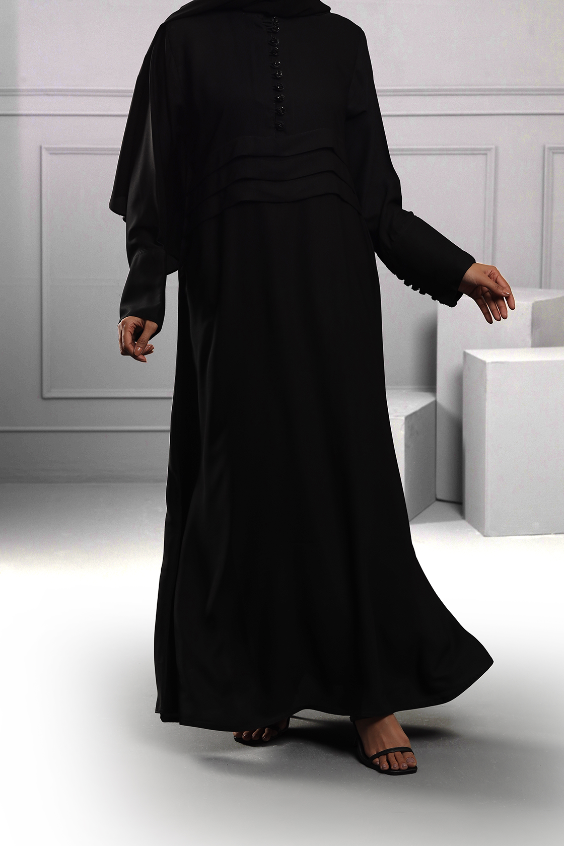 Abaya Black Hand Work Buttons