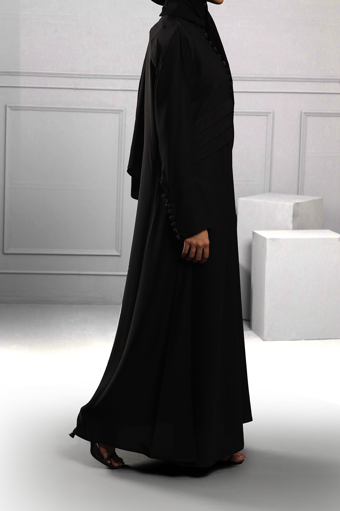 Abaya Black Hand Work Buttons