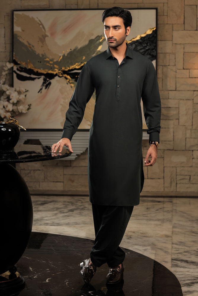 Men Bottle Green Premium Kameez Shalwar