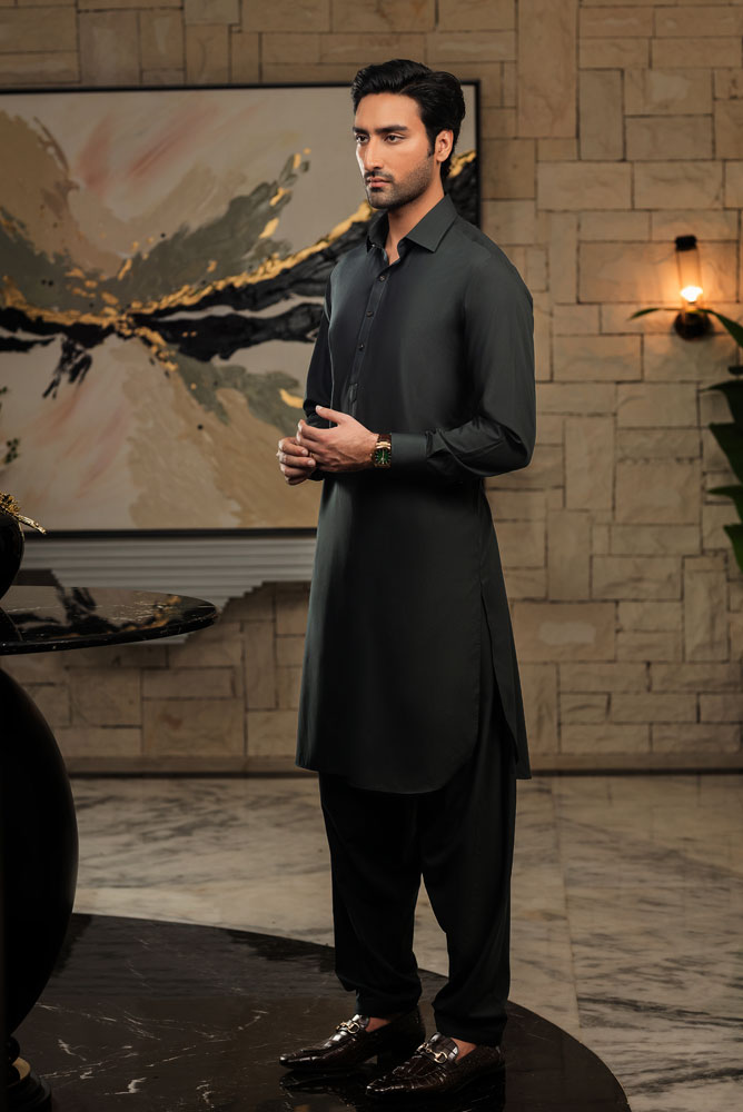 Men Bottle Green Premium Kameez Shalwar