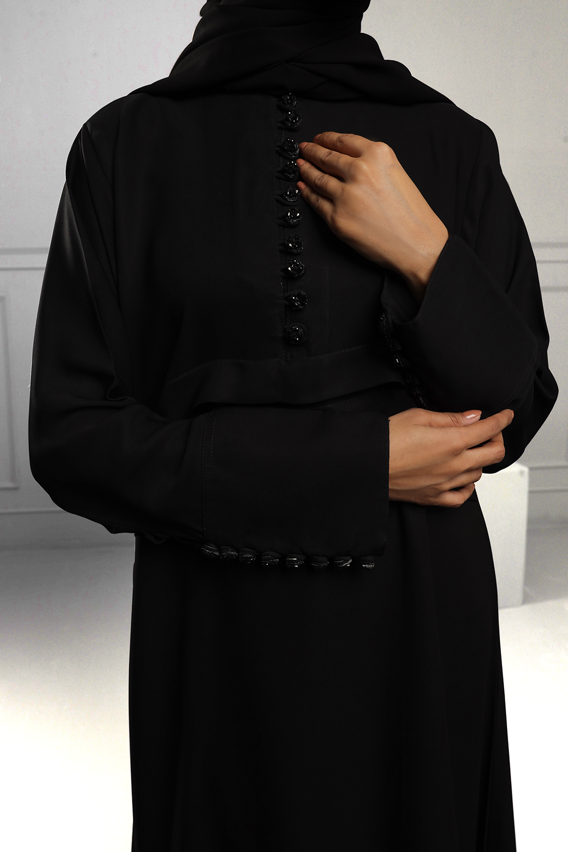 Abaya Black Hand Work Buttons