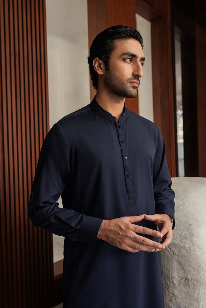 Men Formal Navy Blue Kurta Pajama