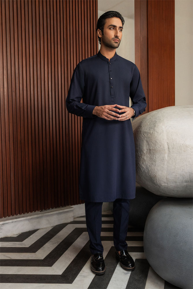 Men Formal Navy Blue Kurta Pajama