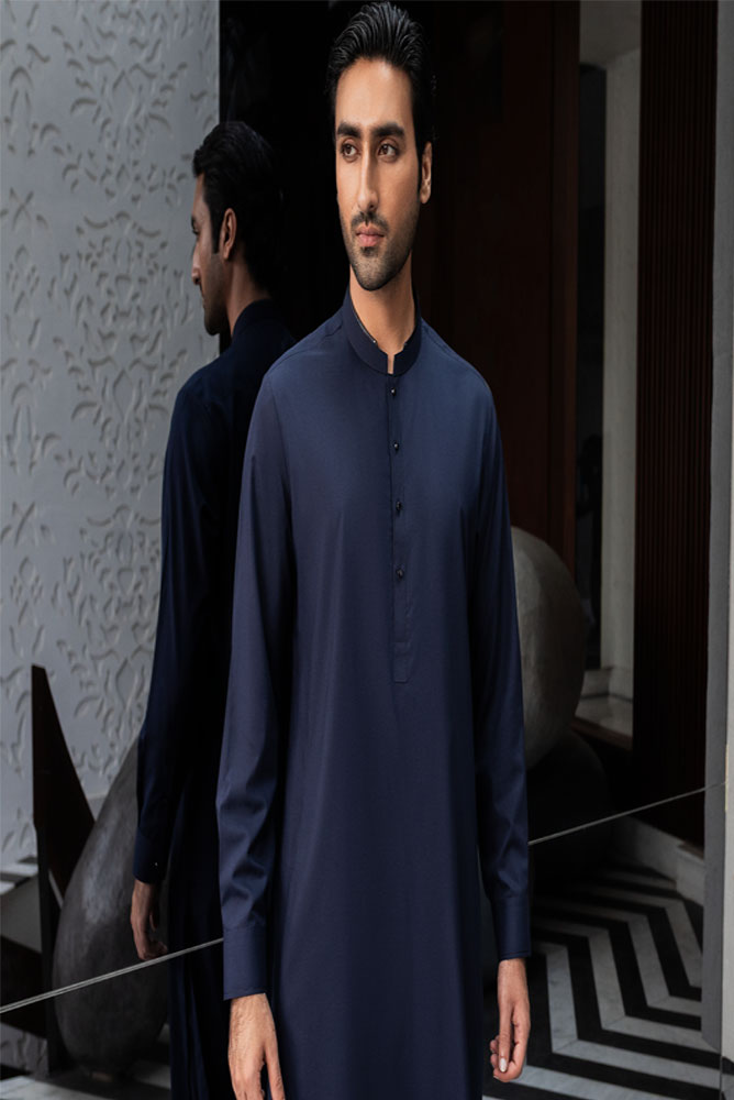 Men Formal Navy Blue Kurta Pajama