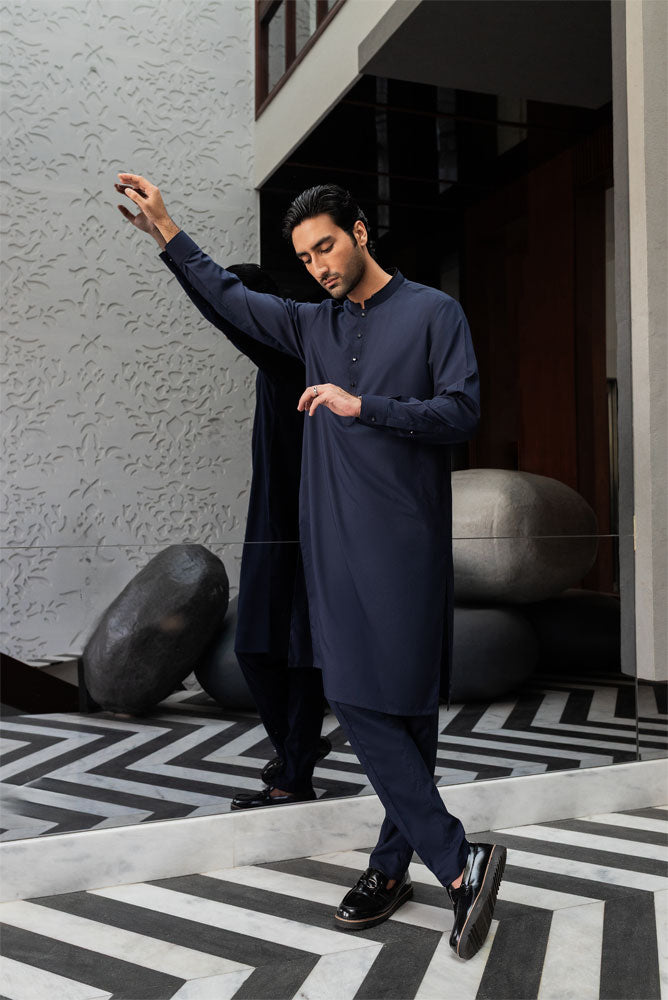 Men Formal Navy Blue Kurta Pajama