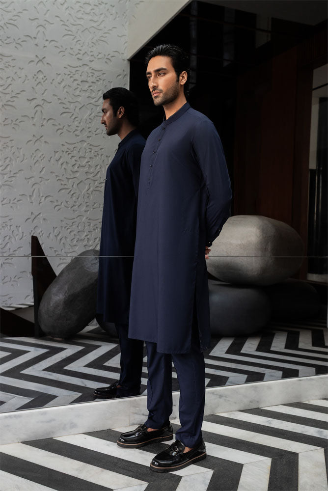 Men Formal Navy Blue Kurta Pajama