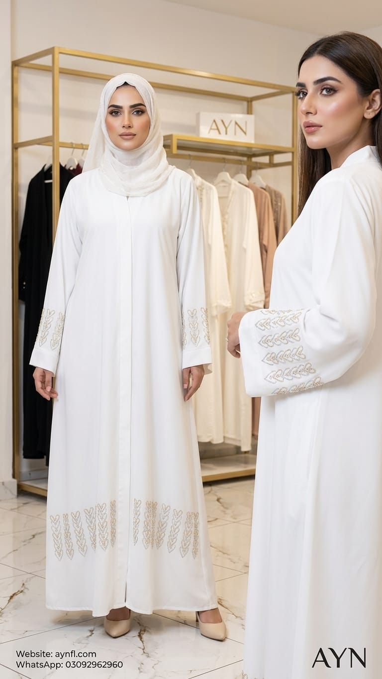 White Fancy Abaya With Unique Stone By AYN