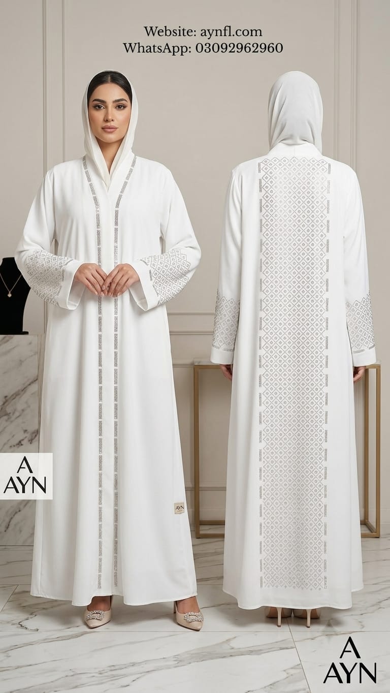 White Fancy Abaya With Unique Stone By AYN