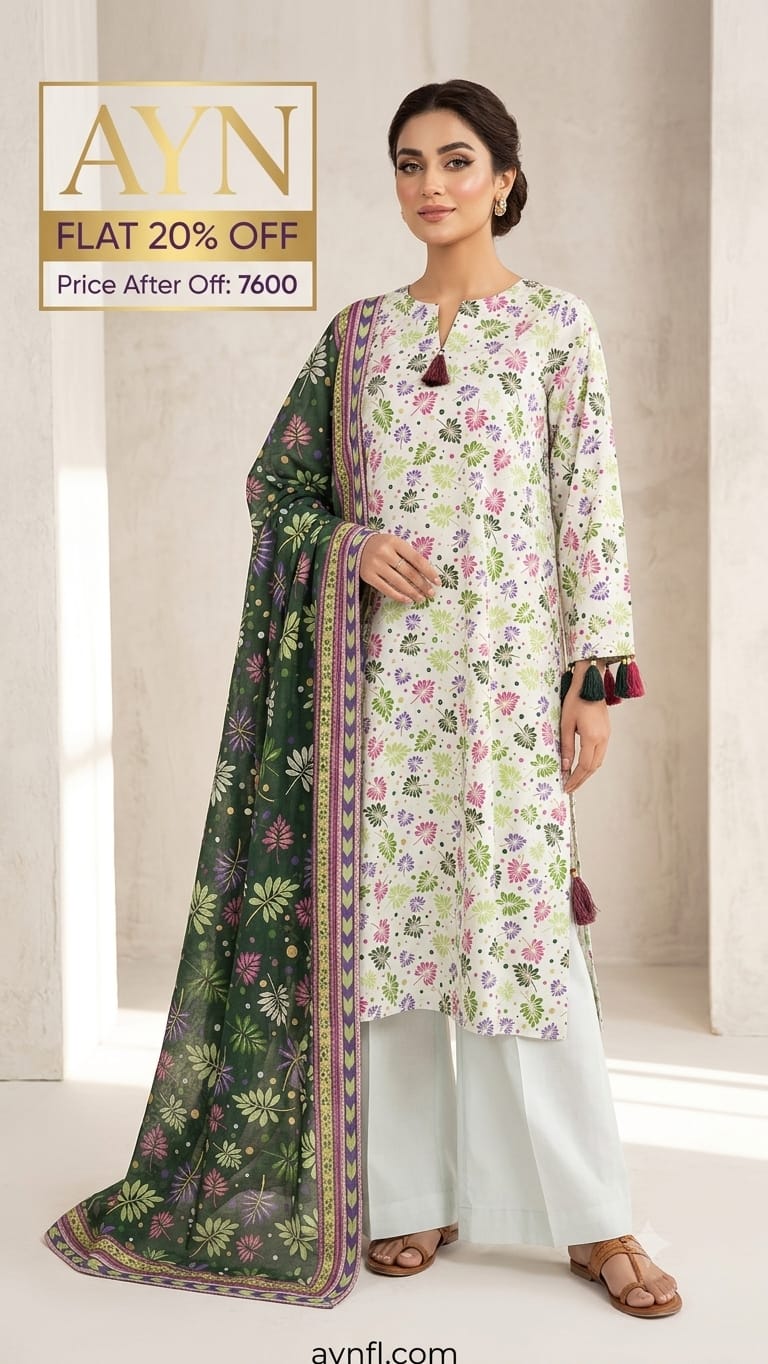 GlitterPrint Lawn 3Pcs Suit By AYN
