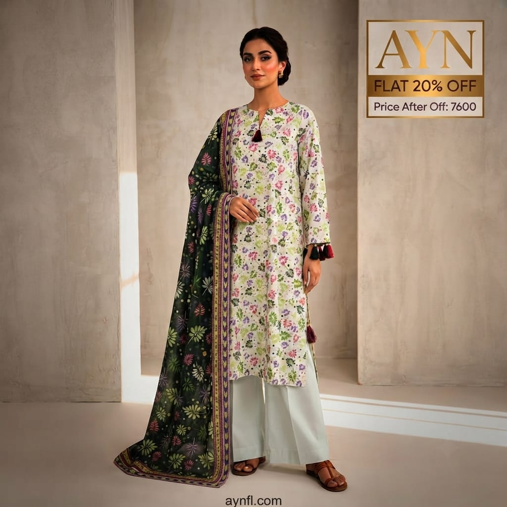 GlitterPrint Lawn 3Pcs Suit By AYN