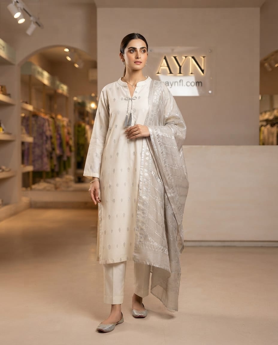 Zari Lawn White 3 Pcs By AYN