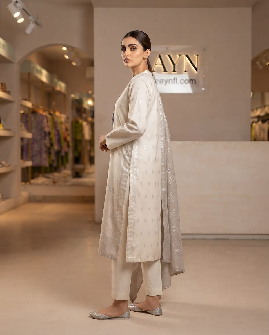 Zari Lawn White 3 Pcs By AYN