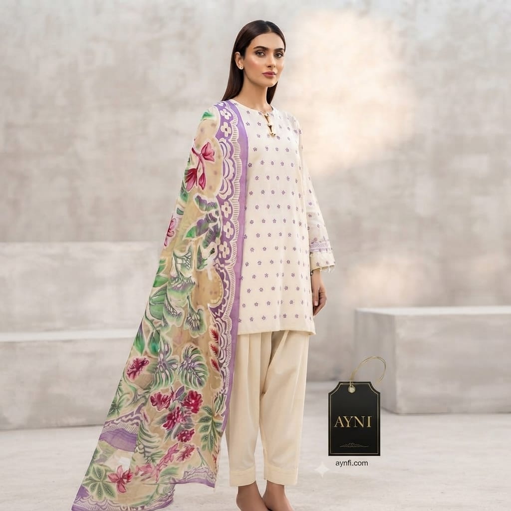 Zari Lawn With Farshi Shalwar 3 Pcs