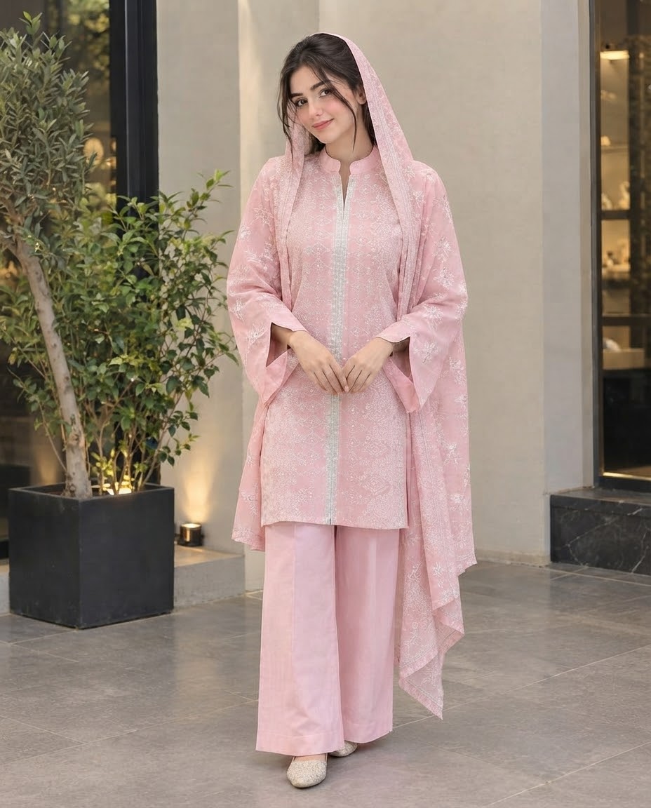 Glitter Lawn Pink 3Pcs Suit By AYN